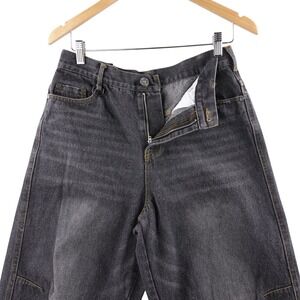 Ditch Mens Baggy Skate Jeans Faded Black Distressed Wide Leg 30x32 Y2K